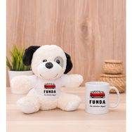 Hediye Dükkanı Kişiye Özel Vosvos Minibüs Tasarımlı Beyaz Kupa Bardak ve Peluş Köpek