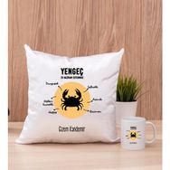Hediye Dükkanı Kişiye Özel Yengeç Burcuna Hediye Beyaz Kupa Bardak ve Kare Yastık