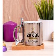 Hediye Dükkanı Kişiye Özel Ziraat Mühendisi Ahşap Altlıklı Kaşıklı Silver Kupa Bardak