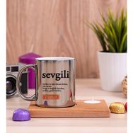 Hediye Dükkanı Sevgili Kelime Anlamı Ahşap Altlıklı Mumlu Silver Kupa Bardak