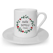 Hediye Rengi İsme Özel Kırmızı Kapli Çerçeveli Kahve Fincanı