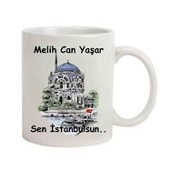Hediye Rengi İsme Özel Ortaköy Temalı Sen İstanbulsun Kupa Bardak
