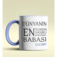 Hediye Zengini Kişiye Özel Dünyanın En En En Babası 2 Temalı Mavi Kupa Bardak