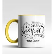 Hediye Zengini Kişiye Özel Happy New Year 2022 Tasarımlı Sarı Kupa