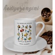 Hediye Zengini Kişiye Özel İlk Babalar Günü Temalı Beyaz Kahve Fincanı