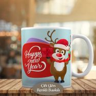 HEDIYELIK-16678 Happy New Year Şapkalı Geyik Baskılı Kupa Bardak