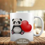 HEDIYELIK-2204 Kırmızı Kalpli Gülümseyen Mutlu Panda Kupa Bardak