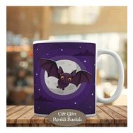 HEDIYELIK-822 Halloween Uçan Yarasa ve Dolunay Kupa Bardak