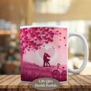 HEDIYELIK-8284 Kalp Yapraklı Ağaç ve Romantik Çift Kupa Bardak