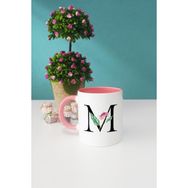 Hedizu Çiçek Desenli M Harfli Pembe Kupa