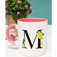 Hedizu Çiçekli Harf Tasarımlı M Pembe Kupa