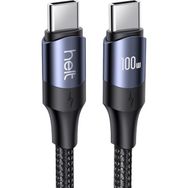 Helt HT-DC15 100W PD Siyah 120 cm Type-C to Type-C İp Örgü Şarj ve Data Kablosu