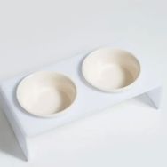 Herniks Pati Desenli Şeffaf Pleksi ve Seramik 30x15 cm Beyaz 2'li Mama Kabı
