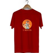 Hero Tasarım BLL1005 Bordo 1 Mayıs Bisiklet Yaka Kısa Kollu Erkek T-shirt
