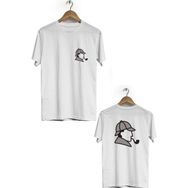 Hero Tasarım BLL1138 Beyaz Sharlock Holmes Ön Arka Baskılı Bisiklet Yaka Kısa Kollu Erkek T-shirt