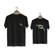 Hero Tasarım BLL1300 Siyah Silah Ön Arka Baskılı Bisiklet Yaka Kısa Kollu Erkek T-shirt