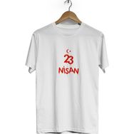 Hero Tasarım BLL1419 23 Nisan Bisiklet Yaka Kısa Kollu Beyaz T-shirt