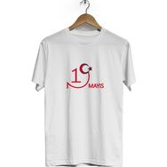 Hero Tasarım BLL1540 Beyaz 19 Mayıs Bisiklet Yaka Kısa Kollu Erkek T-shirt