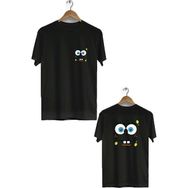 Hero Tasarım BLL1716 Siyah Sunger Bob Ön Arka Baskılı Bisiklet Yaka Kısa Kollu Erkek T-shirt