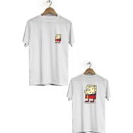 Hero Tasarım BLL1718 Beyaz Sunger Bob Ön Arka Baskılı Erkek T-shirt
