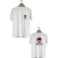 Hero Tasarım BLL1836 Beyaz Space Burgers Ön Arka Baskılı Erkek T-shirt