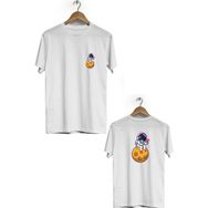 Hero Tasarım BLL1843 Beyaz Gezegen Tatlısı Ön Arka Baskılı Bisiklet Yaka Erkek T-shirt