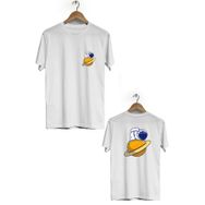 Hero Tasarım BLL1860 Beyaz Saturn Ön Arka Baskılı Erkek T-shirt