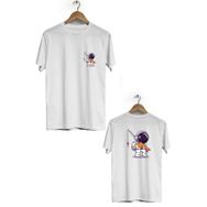 Hero Tasarım BLL1862 Beyaz Space Fish Ön Arka Baskılı Erkek T-shirt