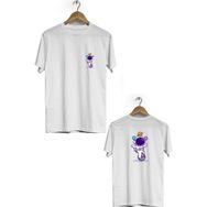 Hero Tasarım BLL1865 Beyaz Space Acrobat Ön Arka Baskılı Erkek T-shirt