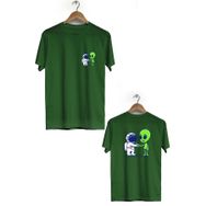 Hero Tasarım BLL1879 Haki Uzay Dostluğu Ön Arka Baskılı Erkek T-shirt