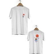 Hero Tasarım BLL1880 Beyaz Uzay Kedisi Ön Arka Baskılı Bisiklet Yaka Kısa Kollu Erkek T-shirt