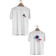Hero Tasarım BLL1889 Beyaz Uzay Kahramanı Ön Arka Baskılı Bisiklet Yaka Kısa Kollu Erkek T-shirt