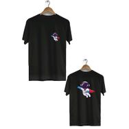 Hero Tasarım BLL1889 Siyah Uzay Kahramanı Ön Arka Baskılı Bisiklet Yaka Kısa Kollu Erkek T-shirt