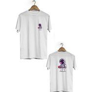 Hero Tasarım BLL1894 Beyaz Havalı Astronot Ön Arka Baskılı Bisiklet Yaka Erkek T-shirt