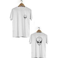 Hero Tasarım BLL1971 Beyaz Uzaylı Ön Arka Baskılı Bisiklet Yaka Erkek T-shirt