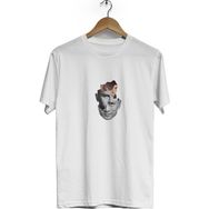 Hero Tasarım BLL240 3 Boyutlu Yüz Bisiklet Yaka Kısa Kollu Beyaz T-shirt