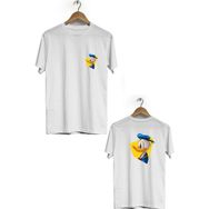 Hero Tasarım BLL2514 Beyaz Duck Ön Arka Baskılı Bisiklet Yaka Erkek T-shirt