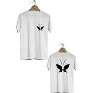 Hero Tasarım BLL2585 Beyaz Kelebek Ön Arka Baskılı Bisiklet Yaka Erkek T-shirt