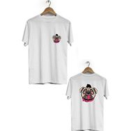 Hero Tasarım BLL2601 Beyaz Dog Ön Arka Baskılı Bisiklet Yaka Kısa Kollu Erkek T-shirt