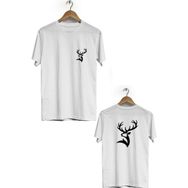 Hero Tasarım BLL2675 Beyaz Geyik Ön Arka Baskılı Bisiklet Yaka Erkek T-shirt