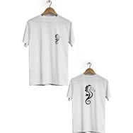 Hero Tasarım BLL2695 Beyaz Deniz Atı Ön Arka Baskılı Bisiklet Yaka Erkek T-shirt