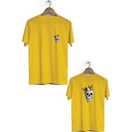 Hero Tasarım BLL2851 Sarı Kuru Kafa Ön Arka Baskılı Bisiklet Yaka Kısa Kollu Erkek T-shirt
