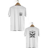 Hero Tasarım BLL2863 Beyaz Kuru Kafa Ön Arka Baskılı Bisiklet Yaka Kısa Kollu Erkek T-shirt