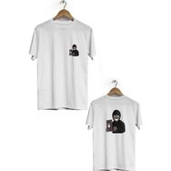 Hero Tasarım BLL2882 Beyaz Hacker Ön Arka Baskılı Bisiklet Yaka Kısa Kollu Erkek T-shirt