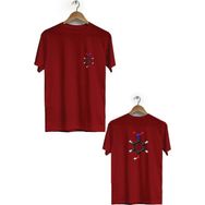 Hero Tasarım BLL2895 Bordo Molekul Ön Arka Baskılı Bisiklet Yaka Kısa Kollu Erkek T-shirt