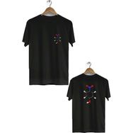 Hero Tasarım BLL2895 Siyah Molekul Ön Arka Baskılı Bisiklet Yaka Erkek T-shirt