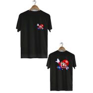 Hero Tasarım BLL2897 Siyah Mario Ön Arka Baskılı Bisiklet Yaka Kısa Kollu Erkek T-shirt