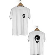 Hero Tasarım BLL2933 Beyaz Hacker Ön Arka Baskılı Bisiklet Yaka Kısa Kollu Erkek T-shirt