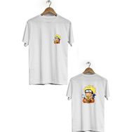 Hero Tasarım BLL3161 Beyaz Naruto Ön Arka Baskılı Bisiklet Yaka Kısa Kollu Erkek T-Shirt