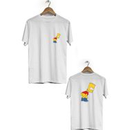 Hero Tasarım BLL3162 Beyaz Simpson Ön Arka Baskılı Bisiklet Yaka Kısa Kollu Erkek T-shirt